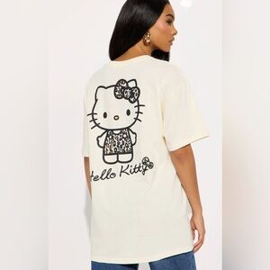 Hello Kitty Women’s Leopard Front and Back Tee - Natural Color Size X-Large